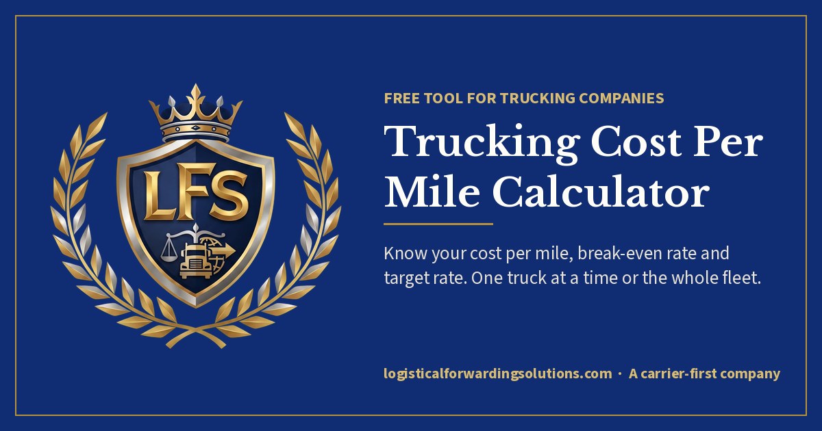 LFS Trucking Cost Per Mile Calculator Trucking cost per mile calculator from Logistical Forwarding Solutions, with the LFS crest on royal blue