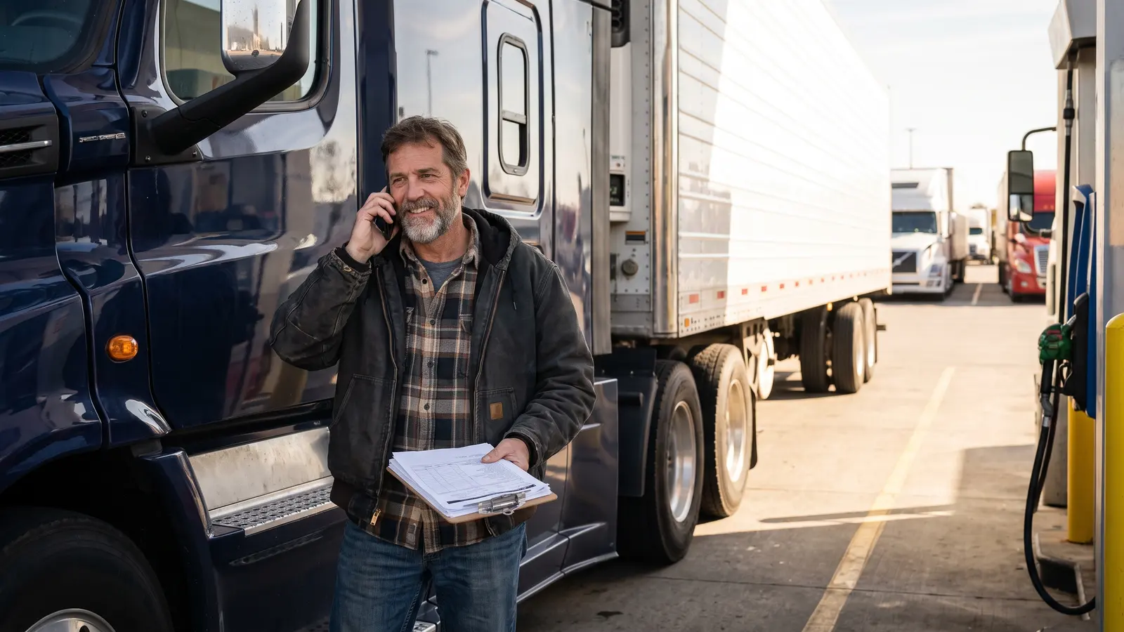 Carrier setup with LFS Carrier owner completing a carrier setup packet beside his truck