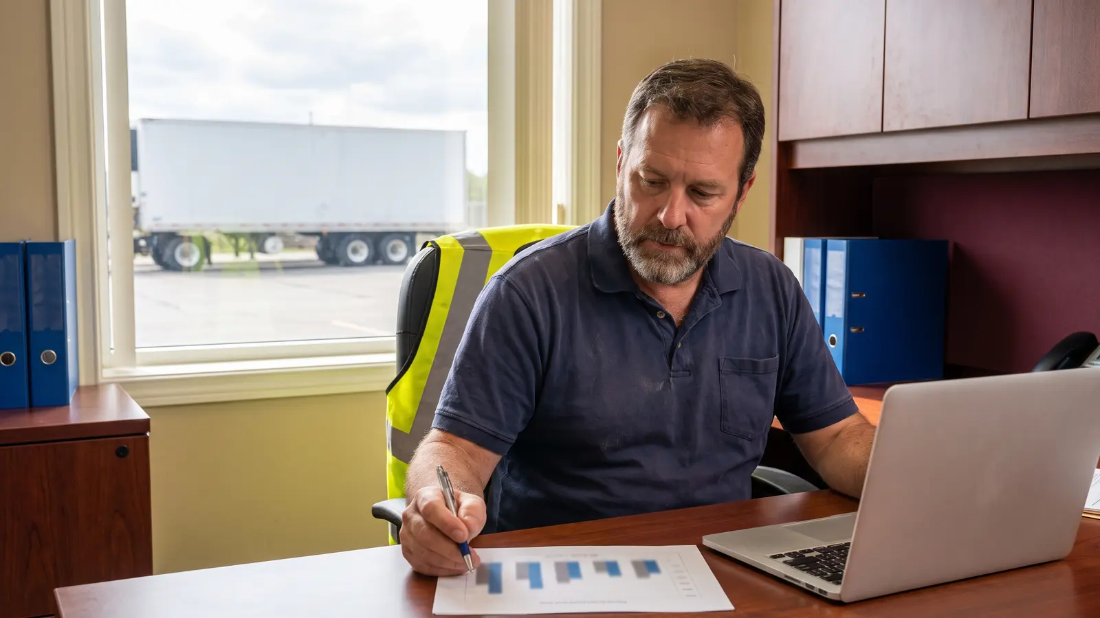 CSA score chart and how to check your scores Safety manager reviewing a carrier's CSA safety scores