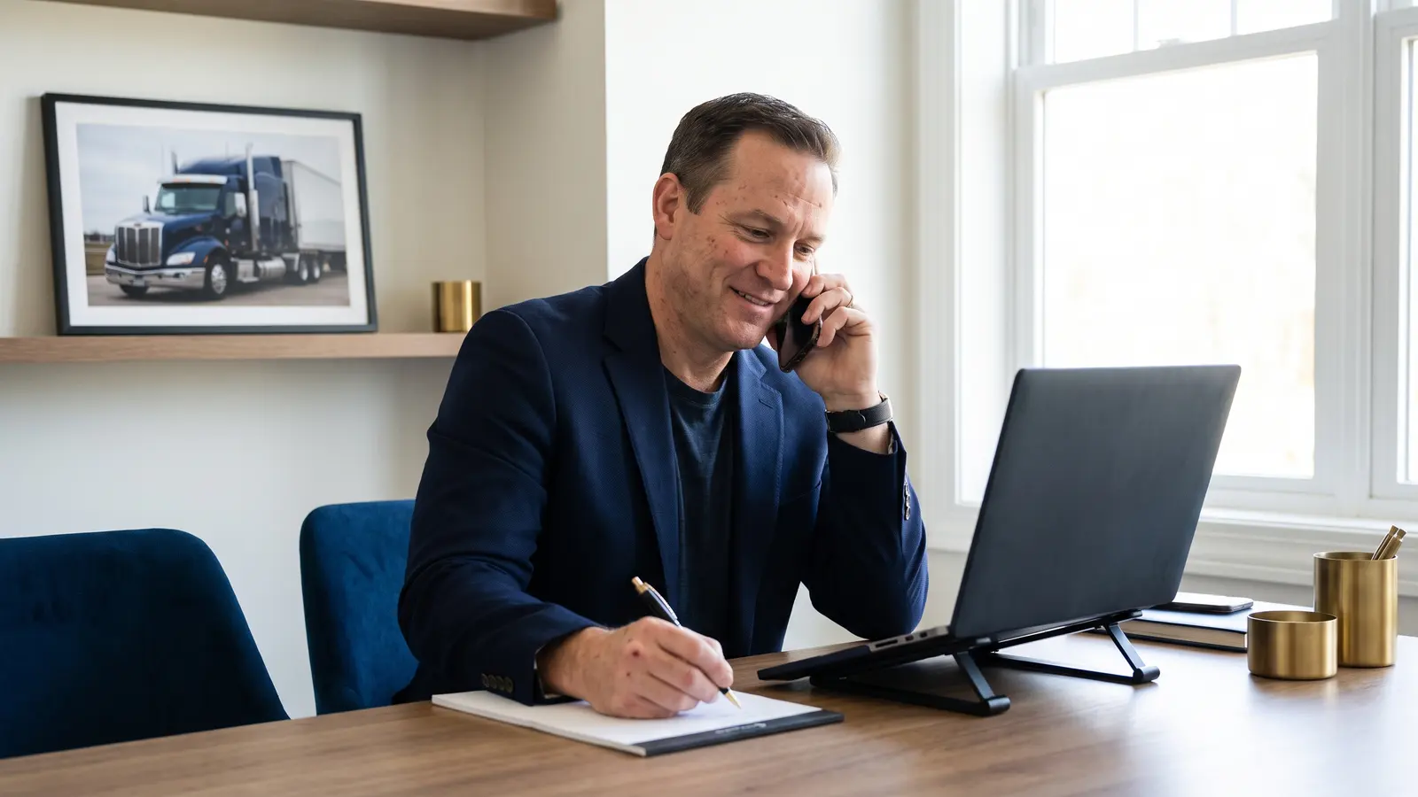 How the LFS freight agent program works Freight agent on a call with a customer at his desk