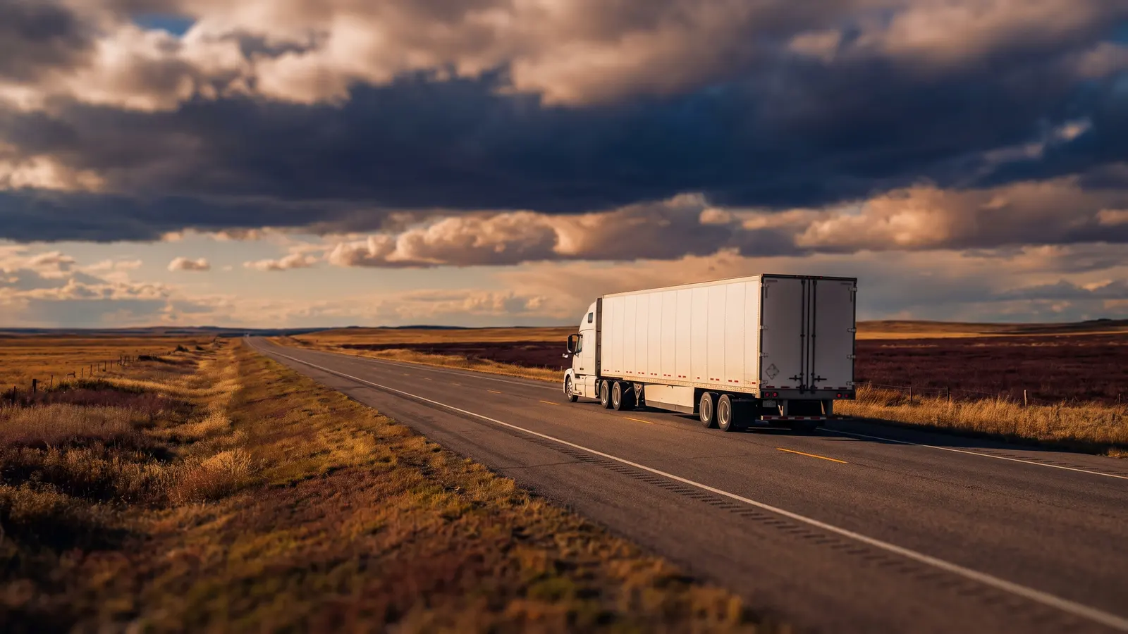 How freight lanes work for small carriers Tractor-trailer on a long highway across the open plains