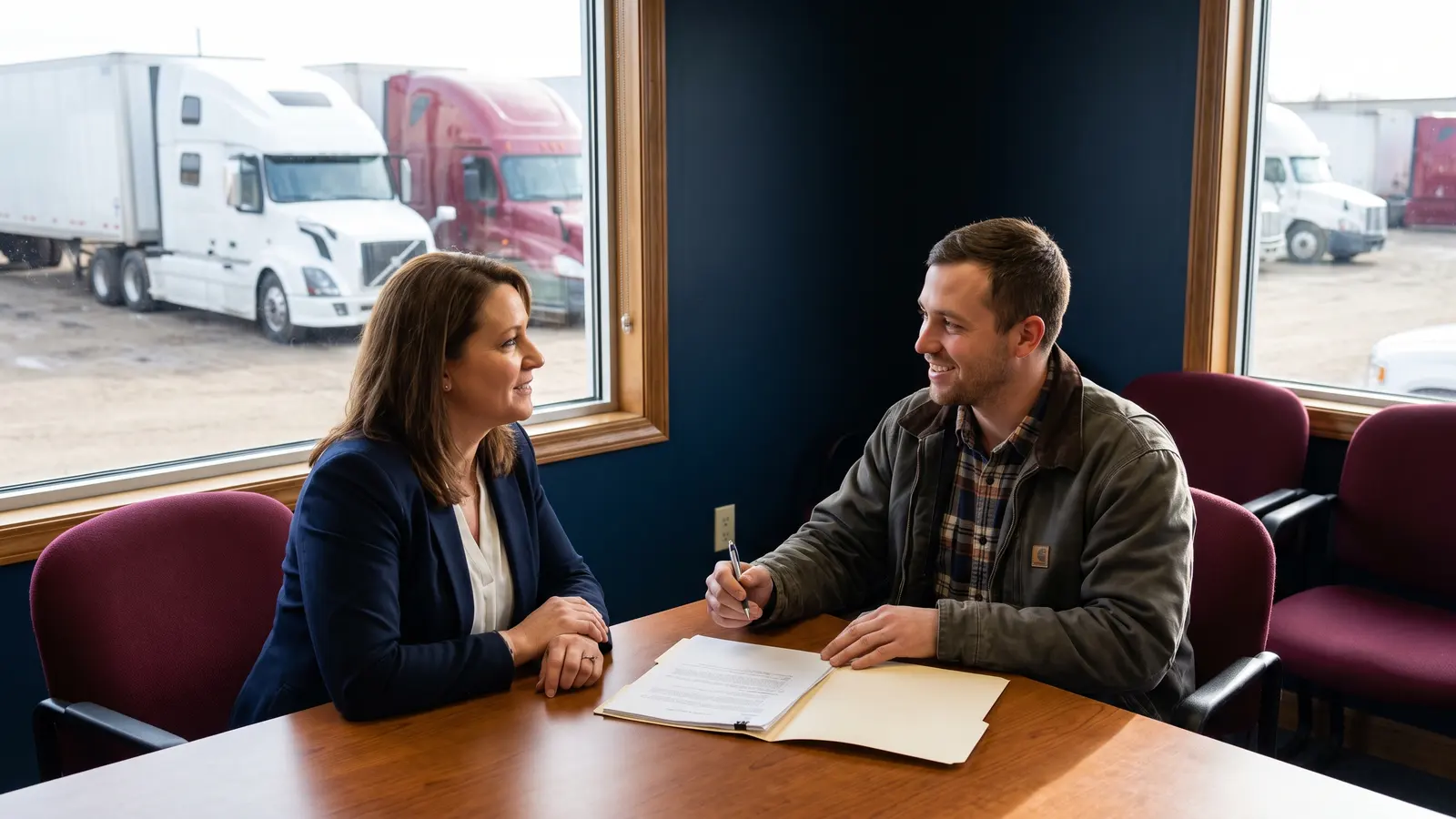 How to hire a truck driver Small fleet owner interviewing a truck driver applicant