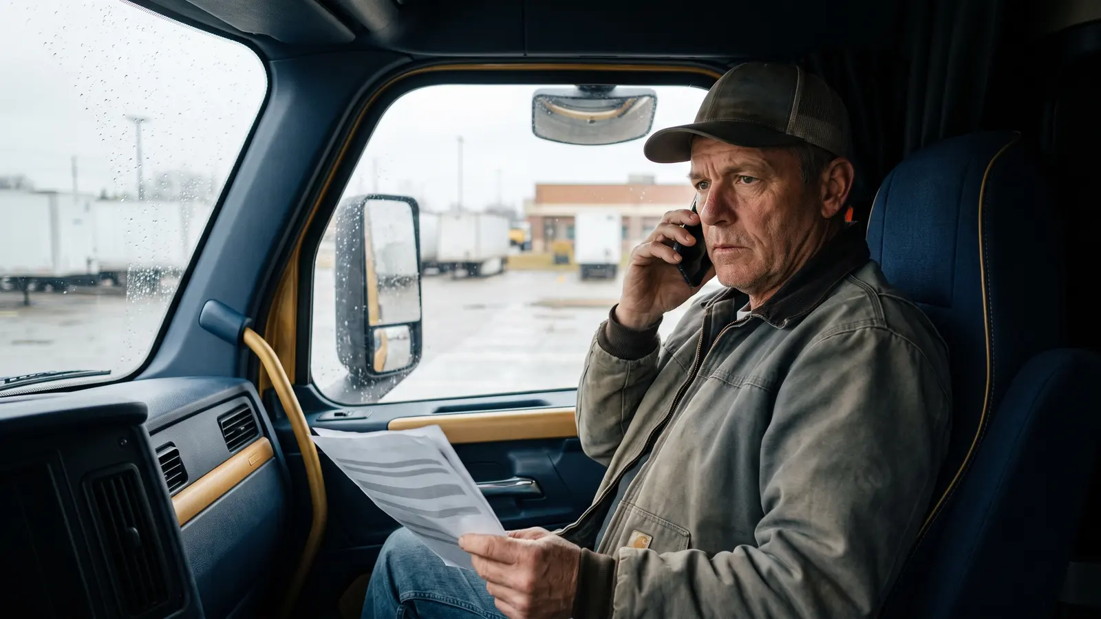 Freight broker not paying? What carriers can do Owner-operator on the phone in his parked truck holding paperwork for an unpaid load