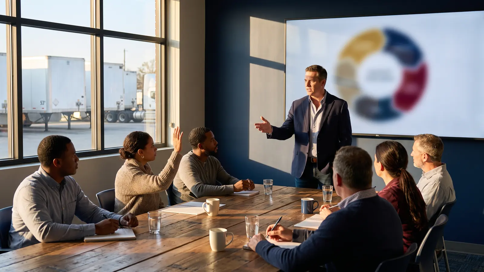 The PLSP program: Professional Logistics Service Provider Instructor teaching a live PLSP Professional Logistics Service Provider class to a small group of adult students