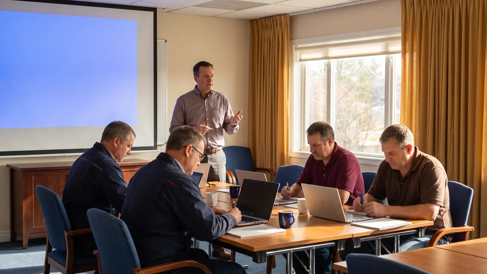Reasonable-suspicion supervisor training Trucking supervisors in a reasonable-suspicion training class