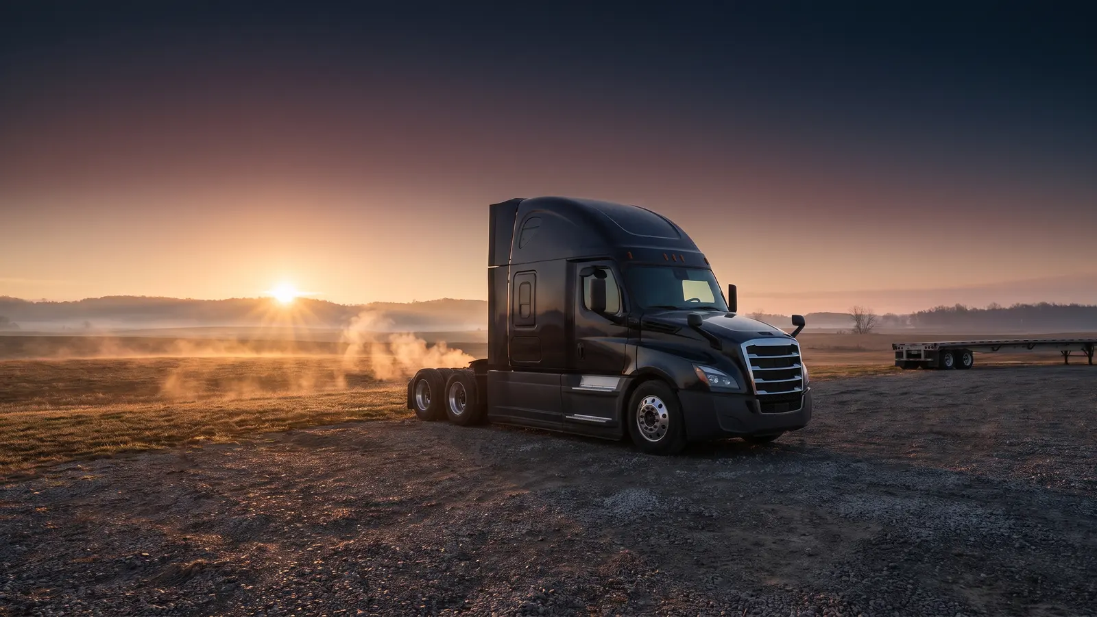 Why small trucking companies fail and how to avoid it A single semi truck parked on a gravel lot at sunrise