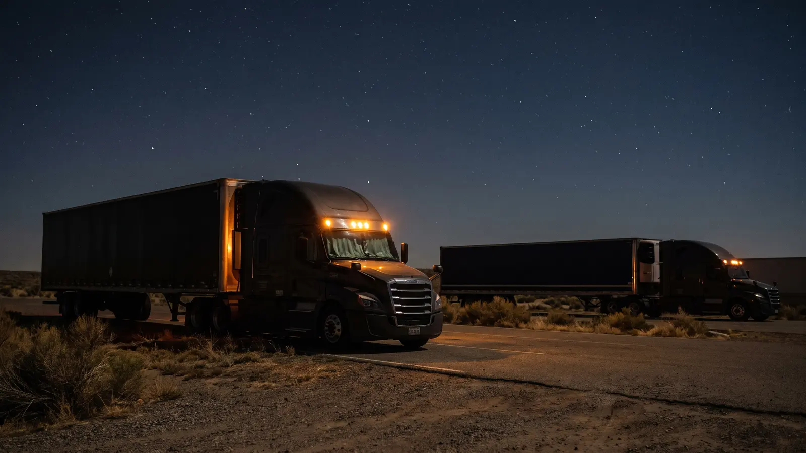 How many hours can a truck driver drive? Tractor-trailers parked overnight at a highway rest area
